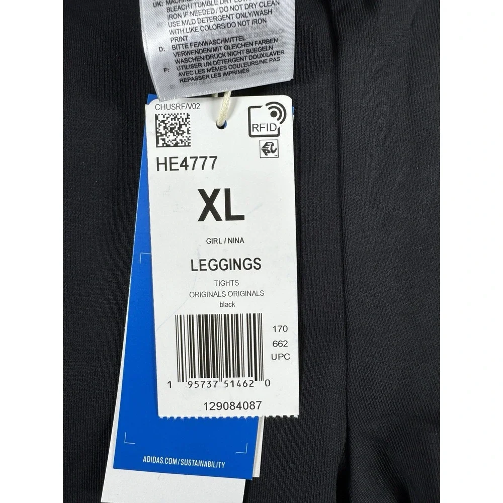 NEW Adidas Originals Leggings Girls XL 14-15Y Black Trefoil Logo HE4777